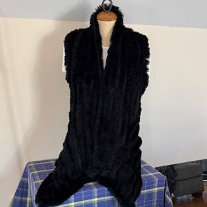 CF Charm Furs black rabbit fur open front vest